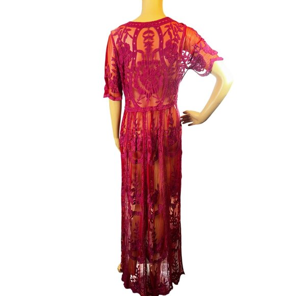 Sheer Floral Mesh Maxi Dress/Overlay with Plunge Neckline Fairy Castlecore - Picture 3 of 11